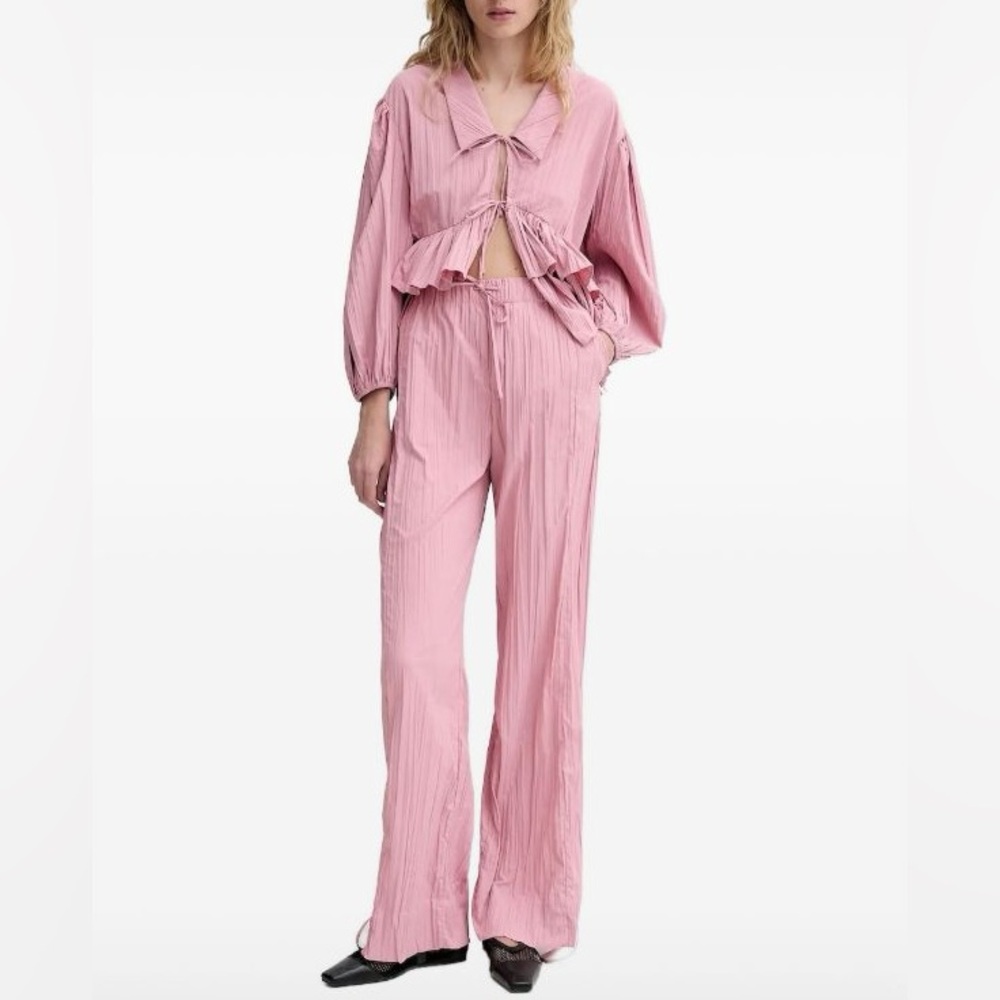 Stine Goya Top Balloon Sleeve Pleated Tie Blouse Shirt S Balletcore Coquette